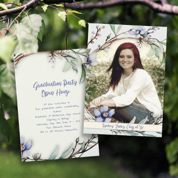 Flowers And Branches Photo Graduation Invitation by BlueHyd at Zazzle