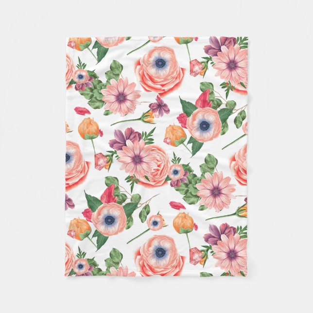 Flowers And Buds Fleece Blanket (Front)