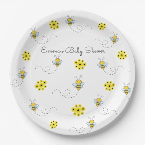 Flowers and Bumble Bees Baby Shower Paper Plates