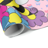 Flowers and Bumble Bees Pink Wrapping Paper (Roll Corner)