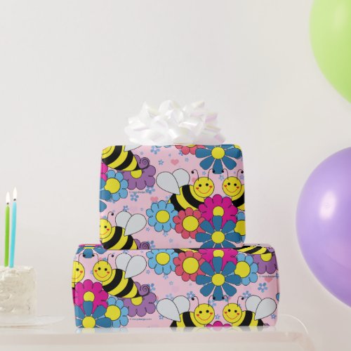 Flowers and Bumble Bees Wrapping Paper