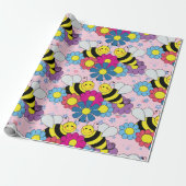 Flowers and Bumble Bees Wrapping Paper (Unrolled)