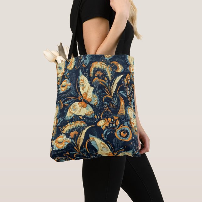 Flowers and Butterflies Abstract Pattern Tote Bag (Close Up)