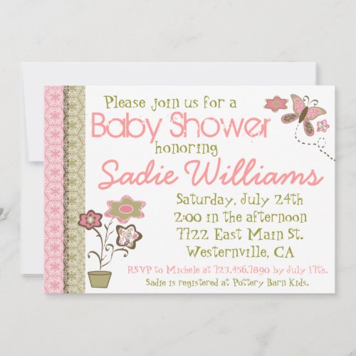 Flowers and Butterflies Baby Shower Invitation