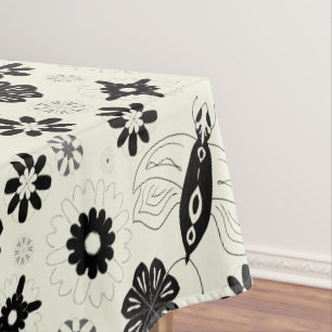 Flowers and butterflies black and white pattern tablecloth