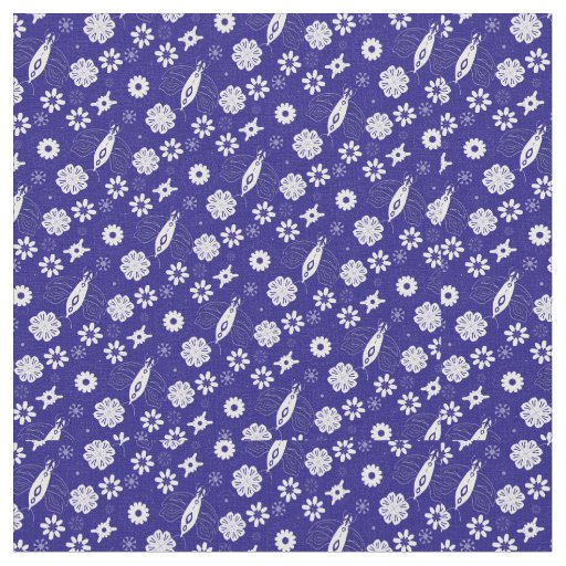 Flowers and butterflies blue and white pattern fabric
