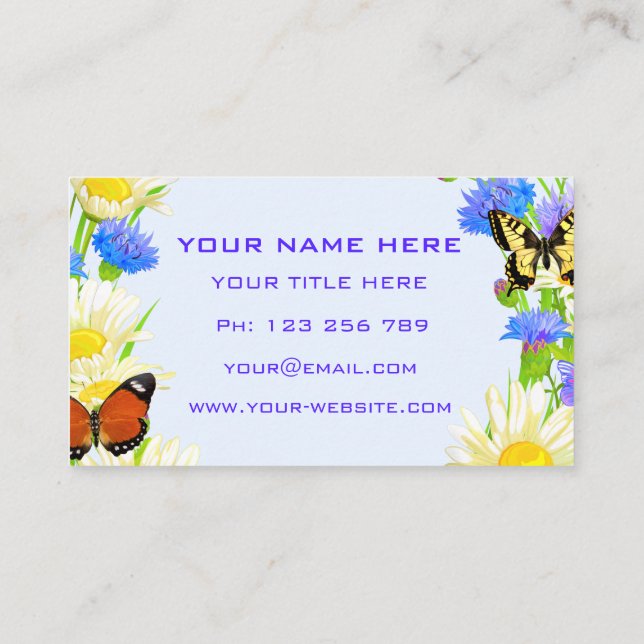 Flowers and Butterflies Business Card Fresh Design (Back)