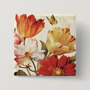 Flowers and Butterflies Button