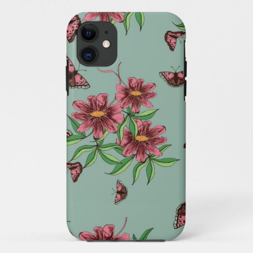 Flowers and butterflies iPhone 11 case