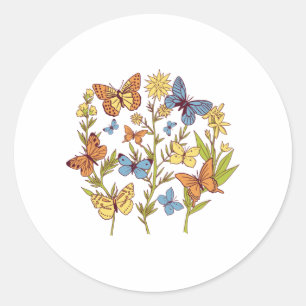 Flowers and Butterflies Classic Round Sticker