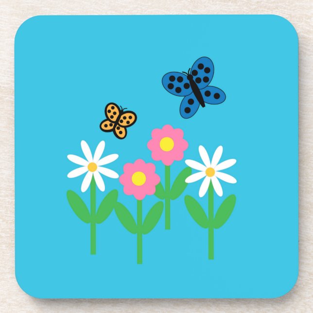Flowers and Butterflies Coaster (Hard Plastic) (Front)