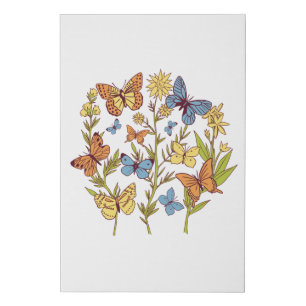 Flowers and Butterflies Faux Canvas Print