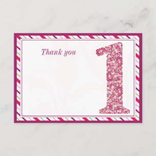 Flowers and butterflies first birthday thank you