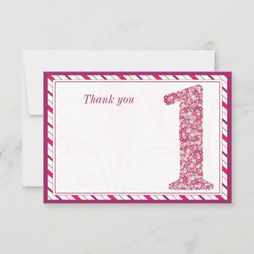 Flowers and butterflies first birthday thank you custom invitation