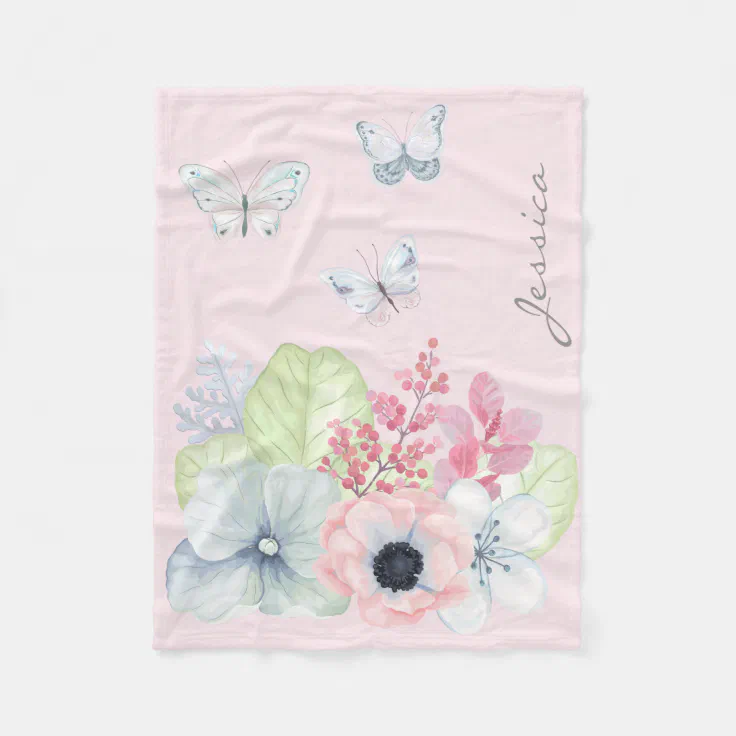 Flowers and Butterflies Fleece Baby Blanket Zazzle