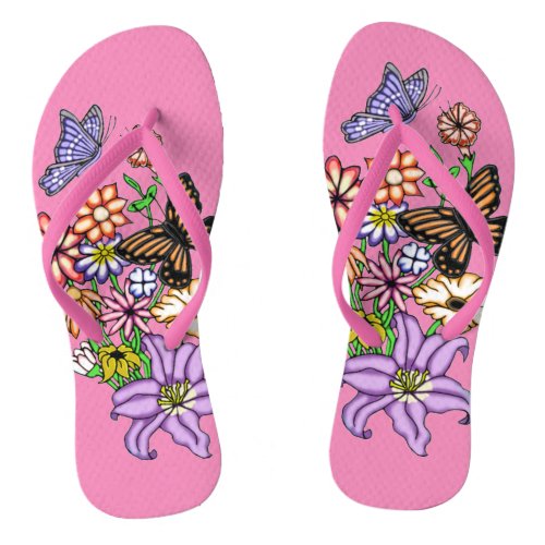 Flowers and Butterflies Flip Flops