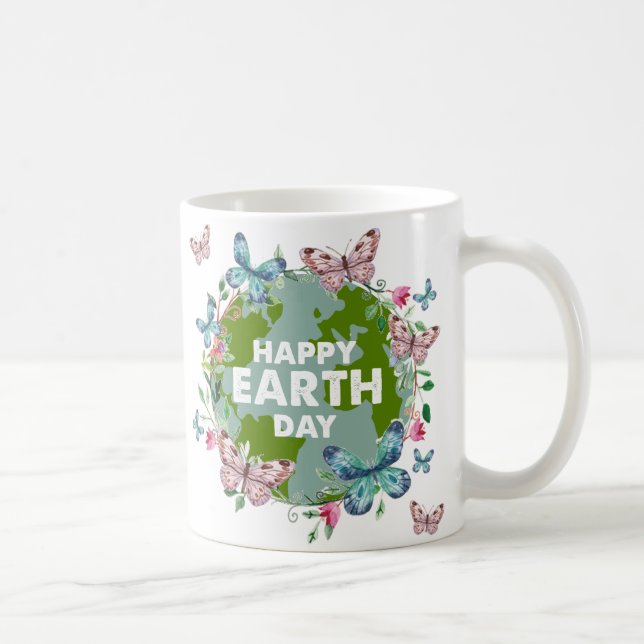 FLOWERS AND BUTTERFLIES HAPPY EARTH DAY 2026 COFFEE MUG (Right)