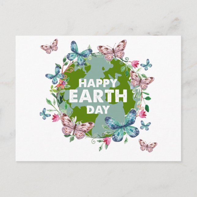 FLOWERS AND BUTTERFLIES HAPPY EARTH DAY 2026  POSTCARD (Front)