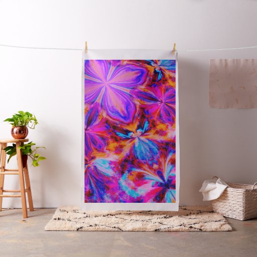 Flowers and Butterflies in Abstract Fabric