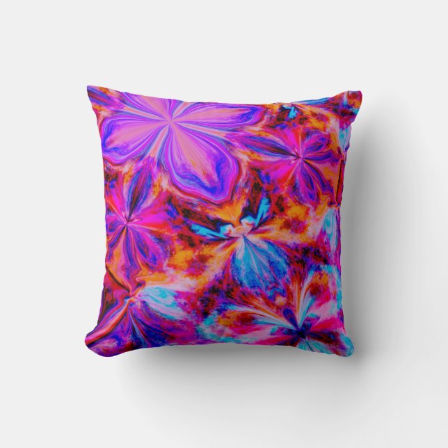 Flowers and Butterflies in Abstract Throw Pillow (Front)