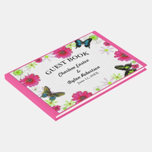Flowers and Butterflies in Mosaic Wedding Guest Book