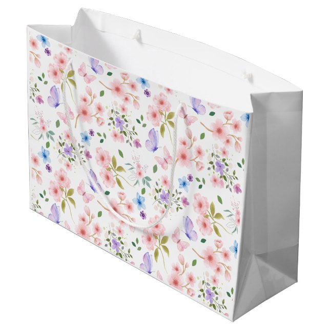 Flowers and Butterflies Large Gift Bag (Back Angled)