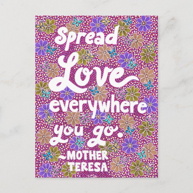 Flowers And Butterflies Love Typography Quote Postcard (Front)