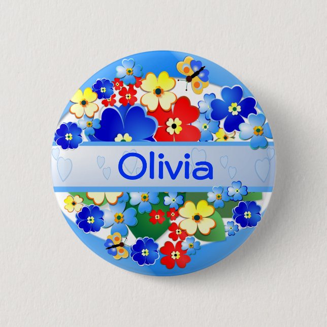 Flowers and Butterflies ~ Name Button (Front)