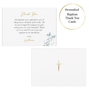 Flowers and Butterflies Orthodox Christian Baptism Thank You Card