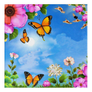 Flowers and butterflies pattern acrylic print