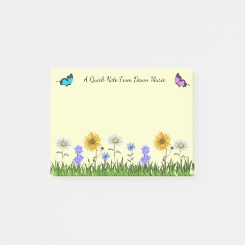 Flowers and Butterflies Personalized 4 x 3  Post_it Notes