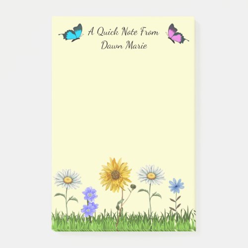 Flowers and Butterflies Personalized 4 x 6  Post_it Notes