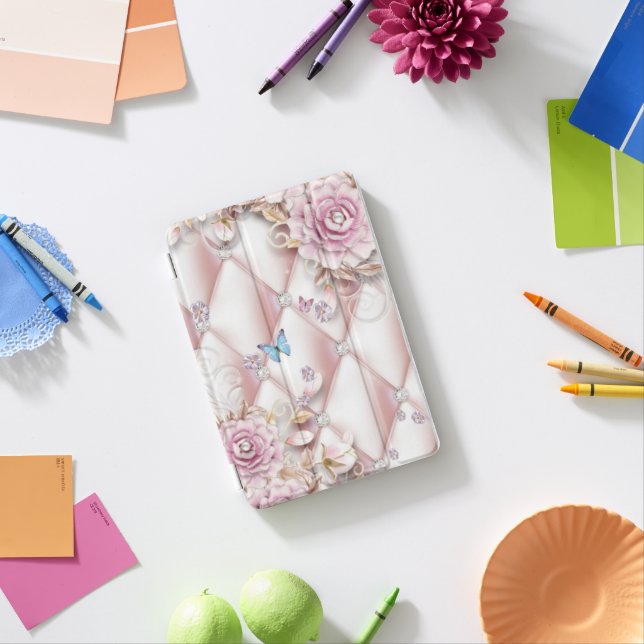 Flowers and Butterflies pink bulletin board iPad Mini Cover (In Situ)
