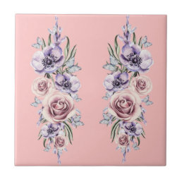 Flowers and Butterflies Pink Ceramic Tile Vintage