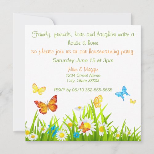 Flowers and Butterflies Printable Housewarming Invitation
