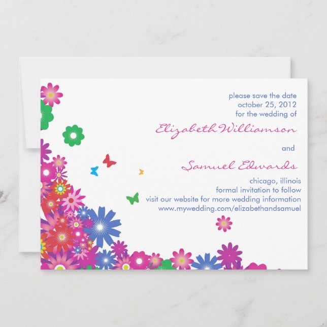 Flowers and Butterflies -save the date cards (Front)