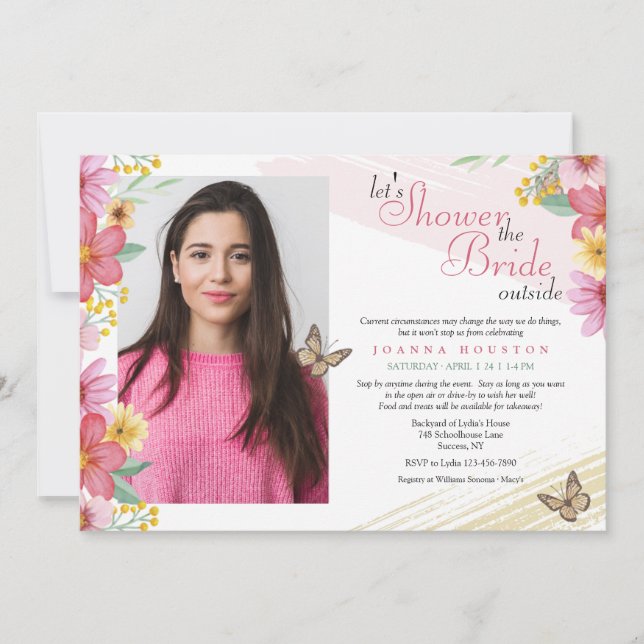 Flowers and Butterflies Stay or Go Shower Invitation (Front)