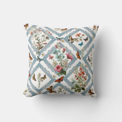 Flowers and butterflies throw pillow