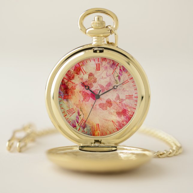 Flowers And Butterflies Watercolour, Pocket Watch (Inside)