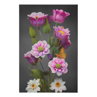 Flowers and butterflies with flowers Design Faux Canvas Print