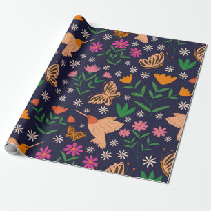 Flowers and Butterflies With Hummingbirds Wrapping Paper