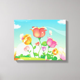 Flowers and Butterflies Wrapped Canvas