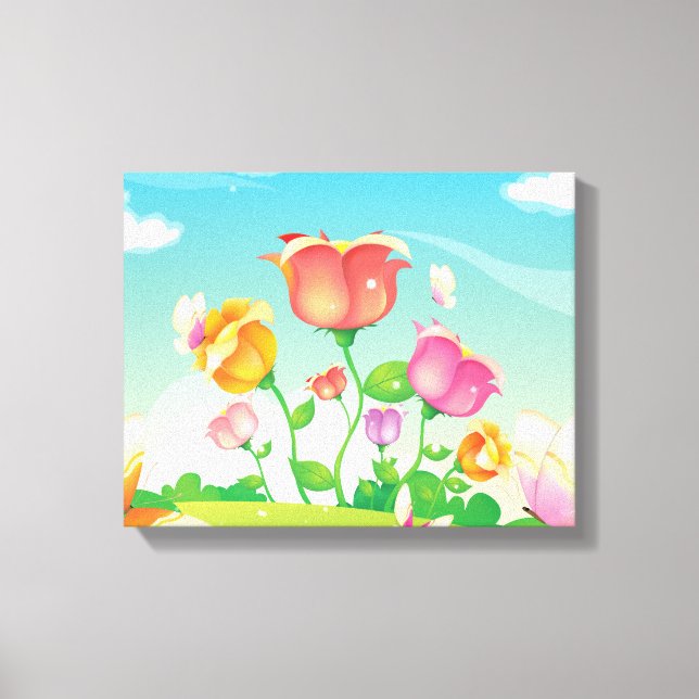 Flowers and Butterflies  Wrapped Canvas Print (Front)