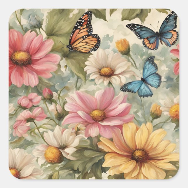 Flowers And Butterfly Art Work Sticker (Front)
