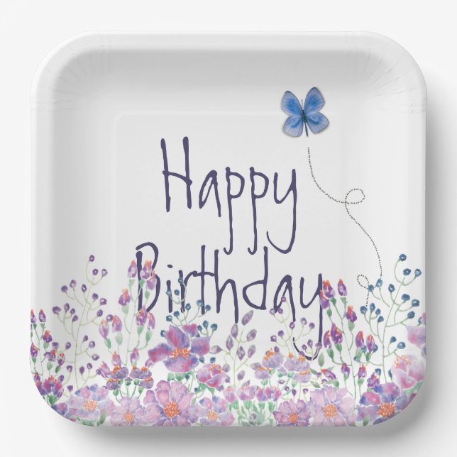 Flowers and Butterfly Birthday Party  Paper Plates (Front)