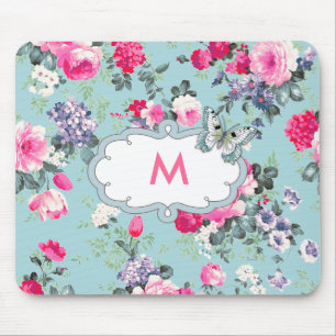 Flowers and Butterfly Custom Monogram Gift Mouse Pad