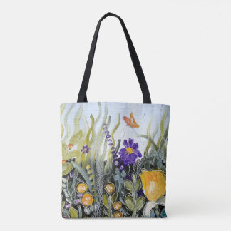 Flowers and butterfly design tote bag. bag