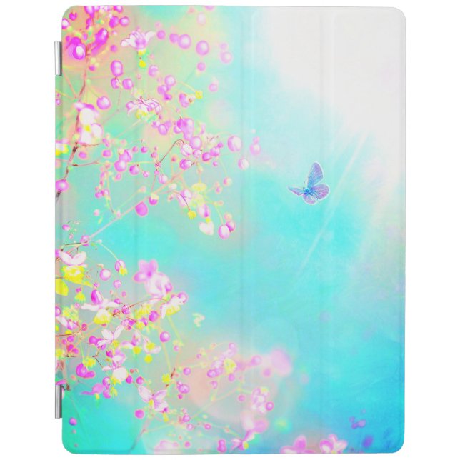 Flowers and butterfly floral cute blue pink iPad smart cover (Front)