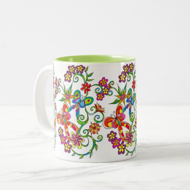 Flowers and Butterfly Mug by Leslie Clair Bures (Front Left)