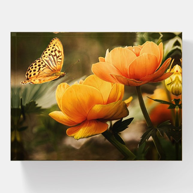 Flowers and Butterfly Paperweight (Front)